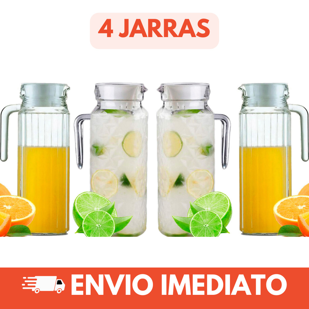 Jarra De Vidro Com Tampa Suco Água Chá 1 Litro 4 Unidades