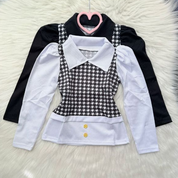 Blusa xadrez manga longa infantil menina – b