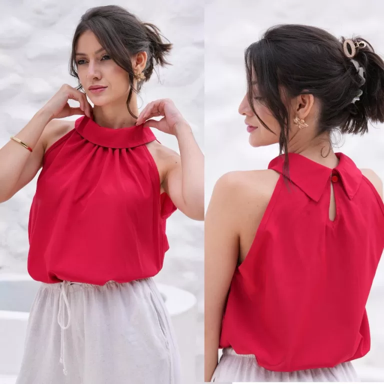 Blusa feminina Regata Gola manga curta elegante Te