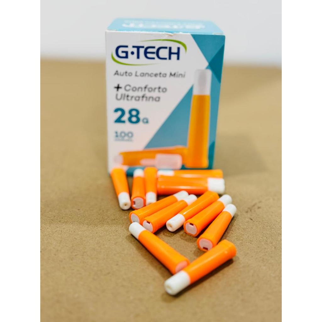Caixa de Lanceta G-tech 28G  100 Unidades para Coleta de Sangue
