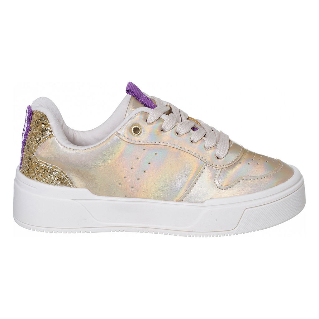 Tênis Infantil Feminino Elegante Cadarço Dourado Holografico