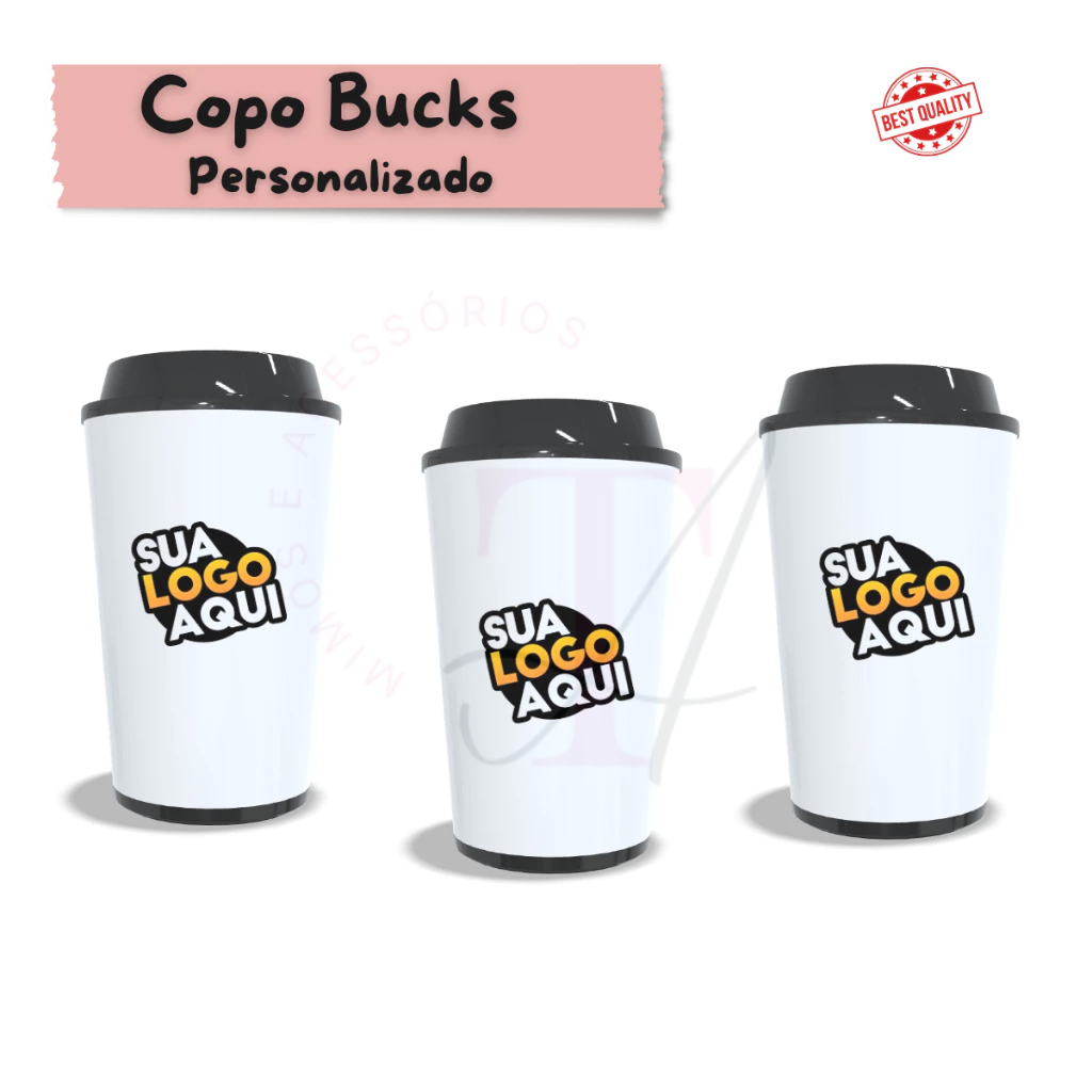 Copo Bucks Personalizado para Café Com Tampa Bucks 450ML Com sua Arte Lembrancinhas Festas 20-UNIDAD