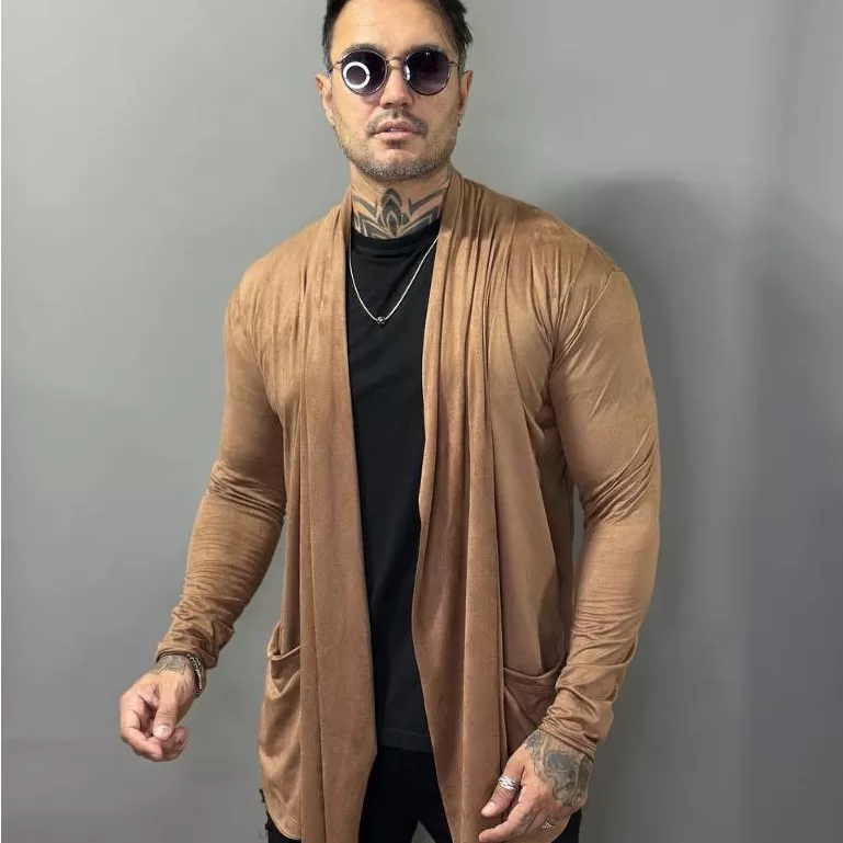 Blusa Cardigan  Sobretudo Masculino Em Suede Luxo 