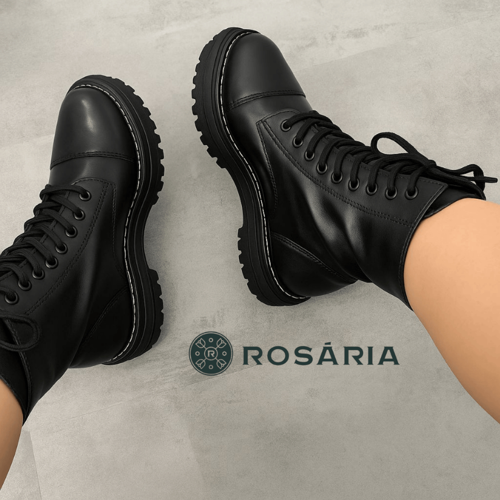 Bota Coturno Feminino Com Ziper Tratorada Blogueira Cano Curto Confortável
