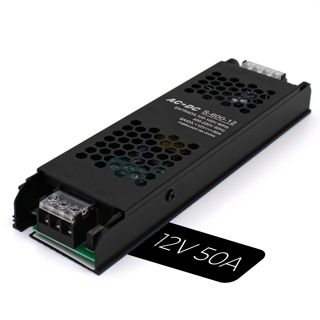 Fonte Chaveada Capa Preta 12v 50a 600w P/ Cftv Fita Led Som Bivolt
