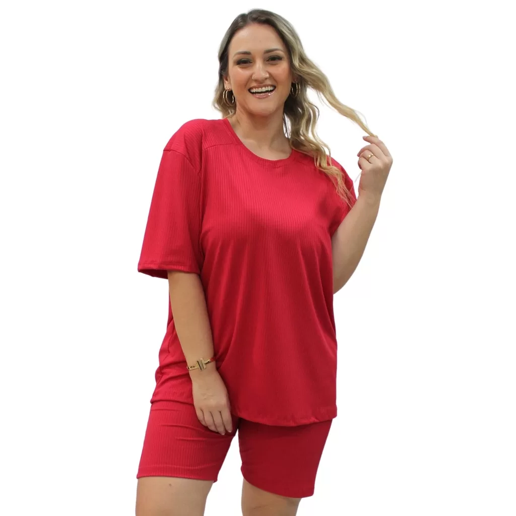 Conjunto Plus Size Malha Canelada Feminino Do P até G4 Moda Confortável Com Praticidade