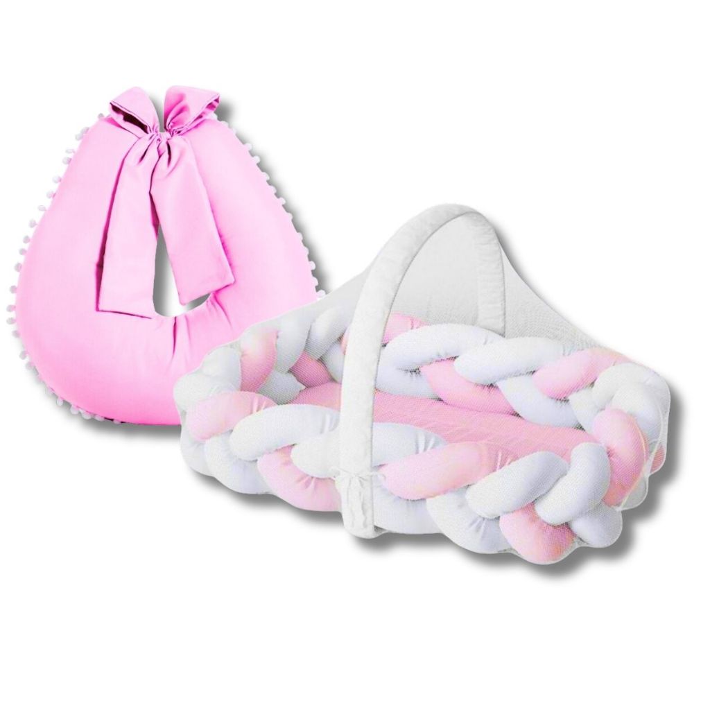 Ninho de Bebê C/ mosquiteiro Avulso + Almofada Amamentação Modelo Trança