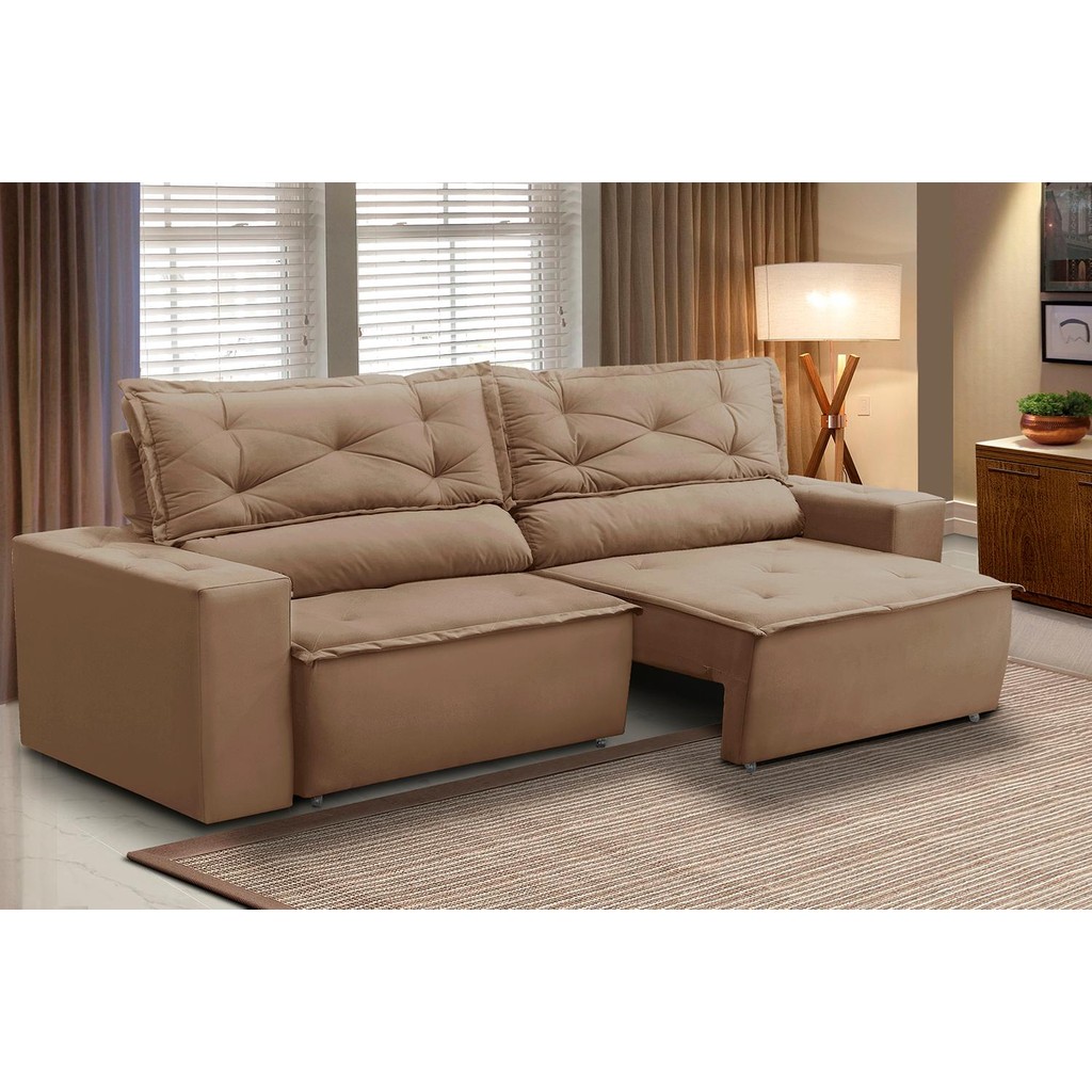 Sofá Retrátil e Reclinável 3 lugares com Molas 1,80m Livia Suede Adonai Estofados