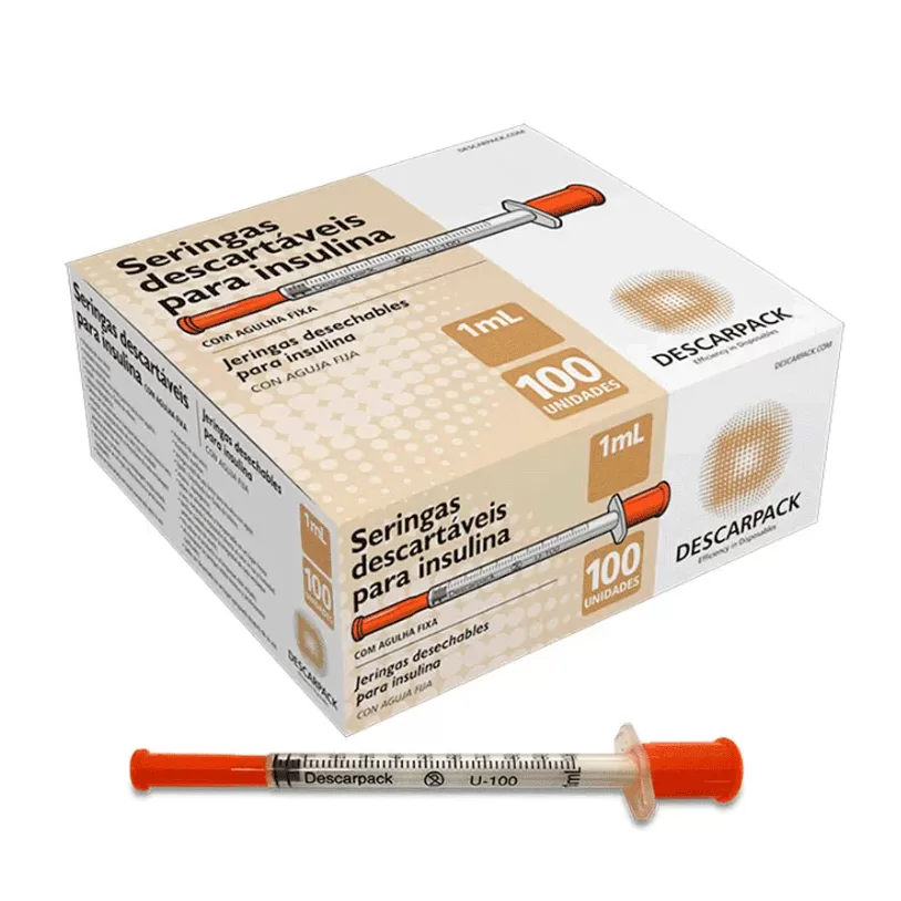 Seringa Insulina/Botox 1ml 8,0×0,30 Ultrafina Descarpack Caixa C/100