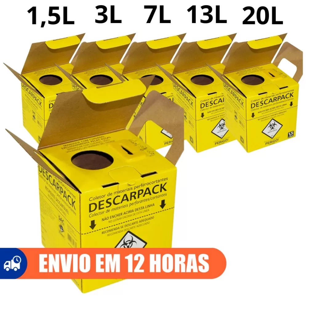 Caixa Coletora Para Material Perfurocortante 1,5L 3L 7L 13L 20L Descarpack
