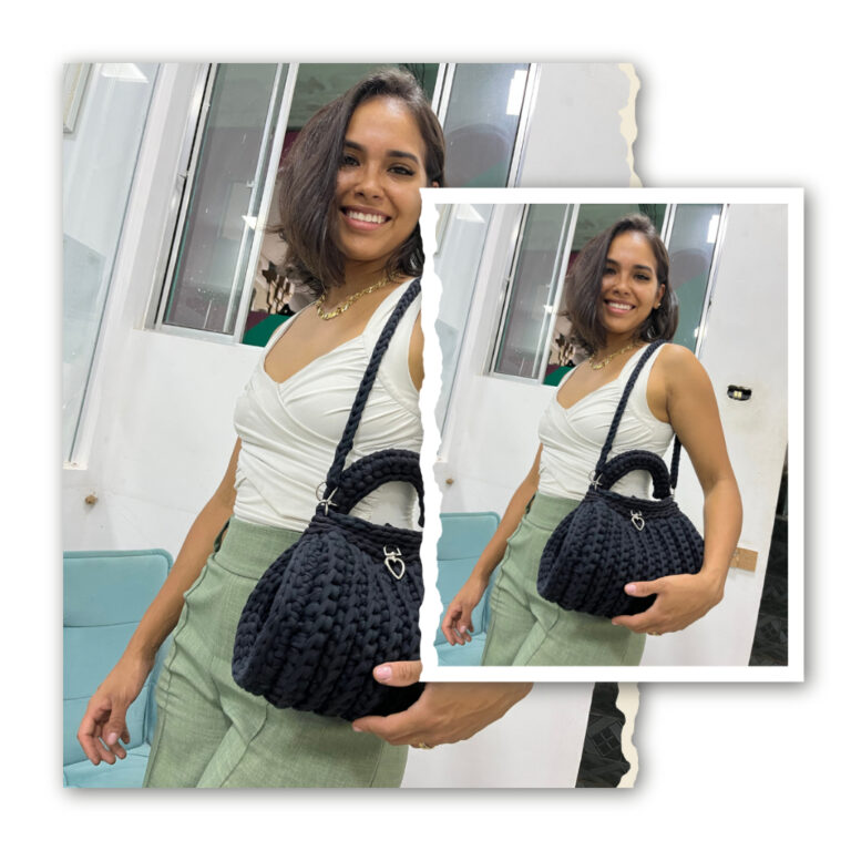 Bolsa de Croche Fio de Malha Com fechos Metalizado