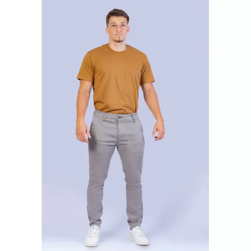 Calça Masculina Sarja Slim -S/Elastano- Esporte Fino CHUMBO