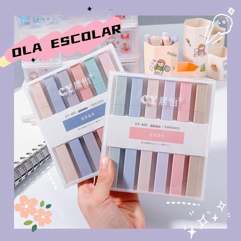 conjunto 6 Cores PASTEL CY/WD Protetor Olhos Marca texto Caneta Iluminador Quadrada Barato