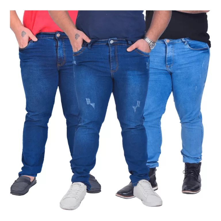 Kit 3 Calça Jeans Plus Size Masculina Com Lycra E