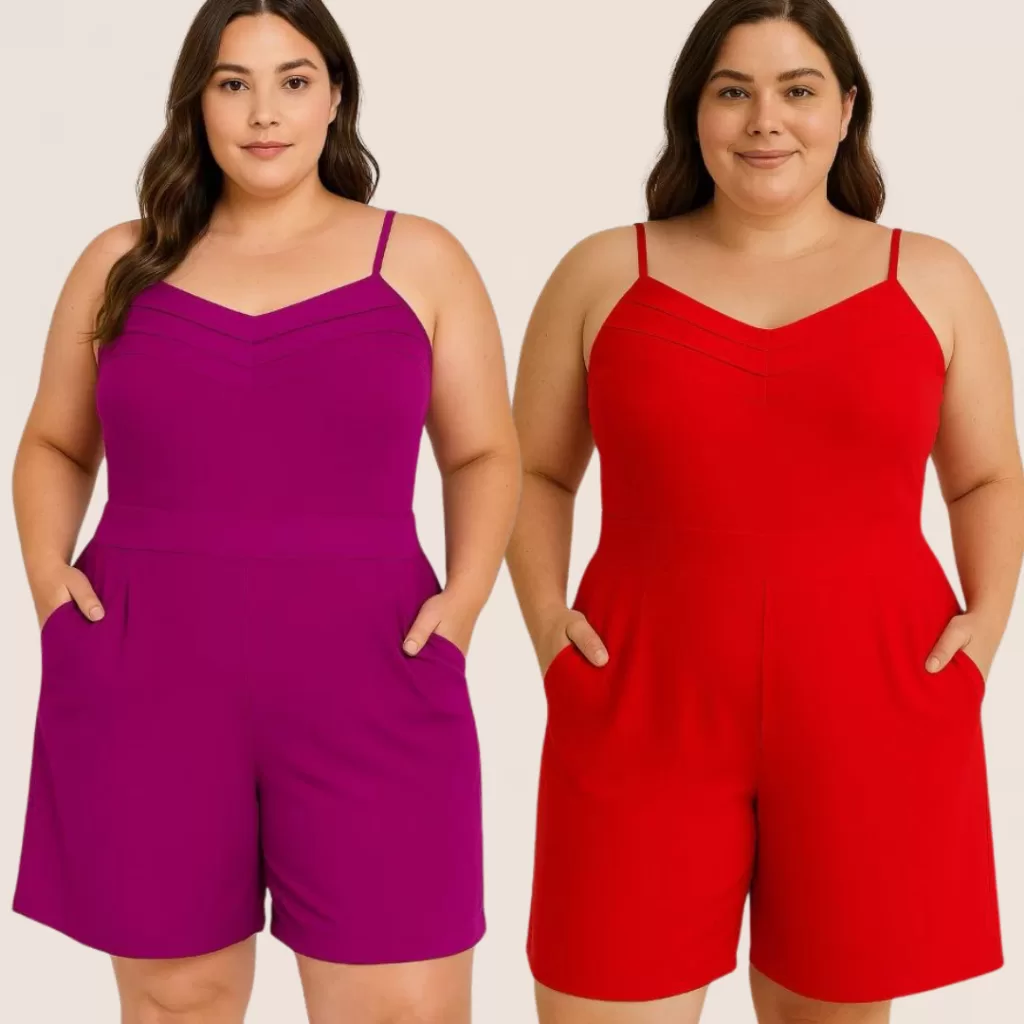 Macaquinho Feminino Plus Size Alça Com Regulador Tecido Duna Não Amassa Tamanho GG ao G3 Grande