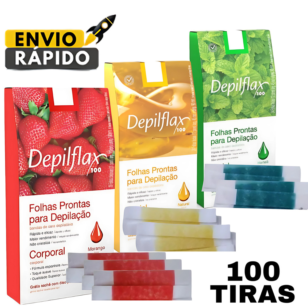 100 Tiras de Cera Depilflax (50 Duplas) para Sobrancelhas e Buço Depilação Rápida