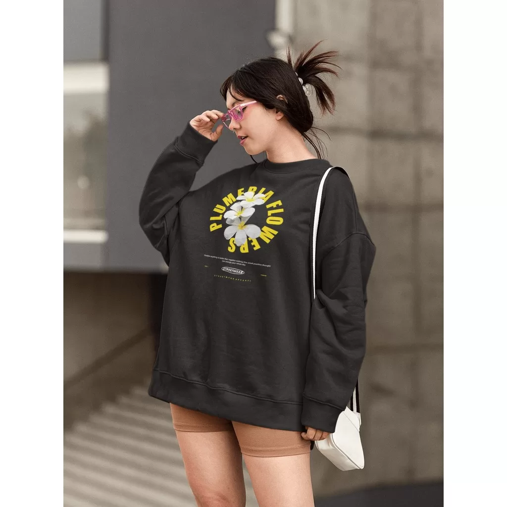 Moletom Blusa de Frio Básico Estiloso Feminino Estampado Gola Redonda Confortável 100% Algodão –