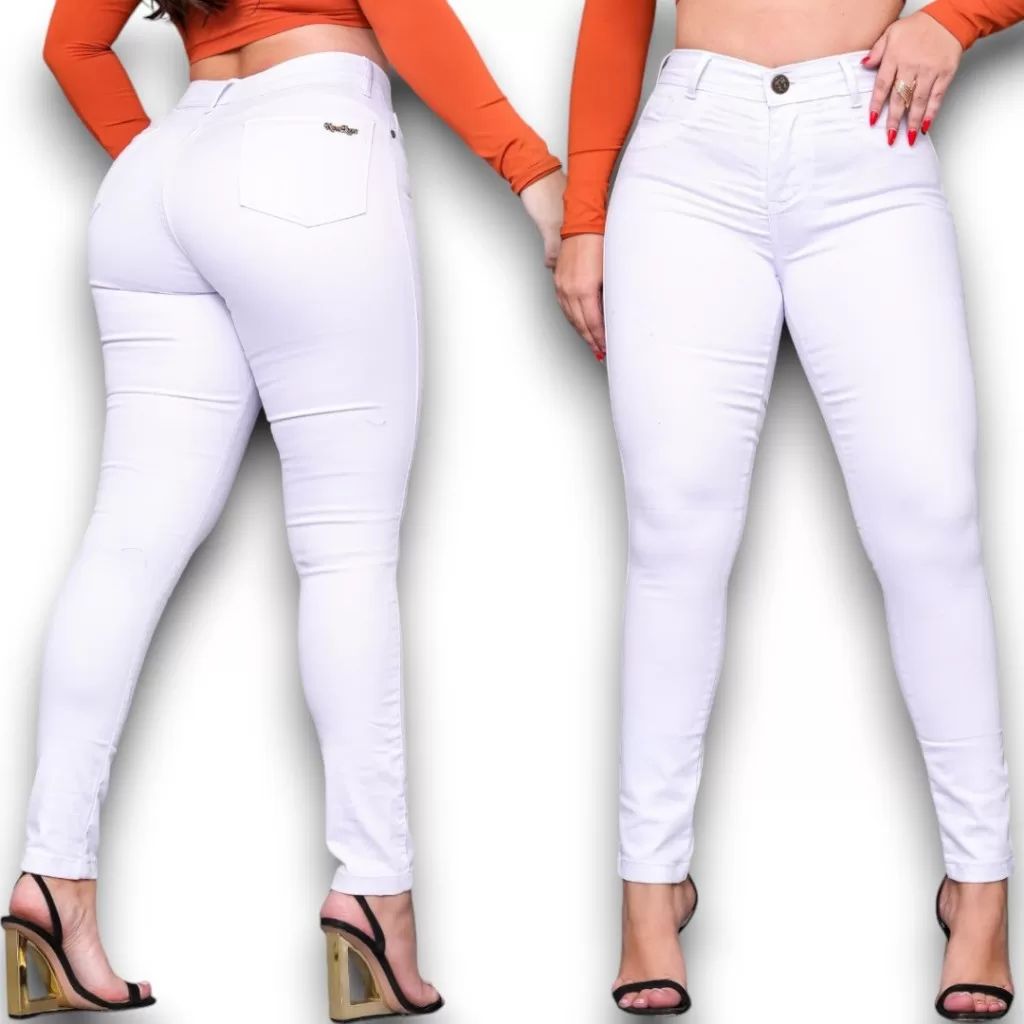 Calça Branca Feminina Skinny Cintura Alta com Lycra Não Transparente Enfermagem Trabalho Moda 2026