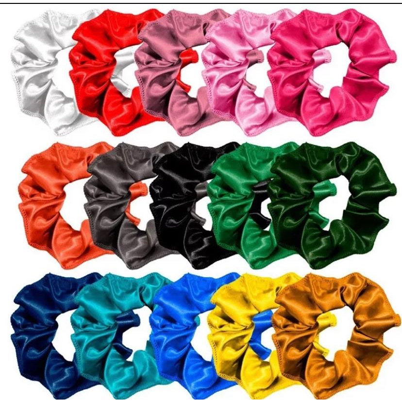 Kit 50 Scrunchie/ Xuxa de Cetim Antifrizz / Elastico para cabelos/ rabicó