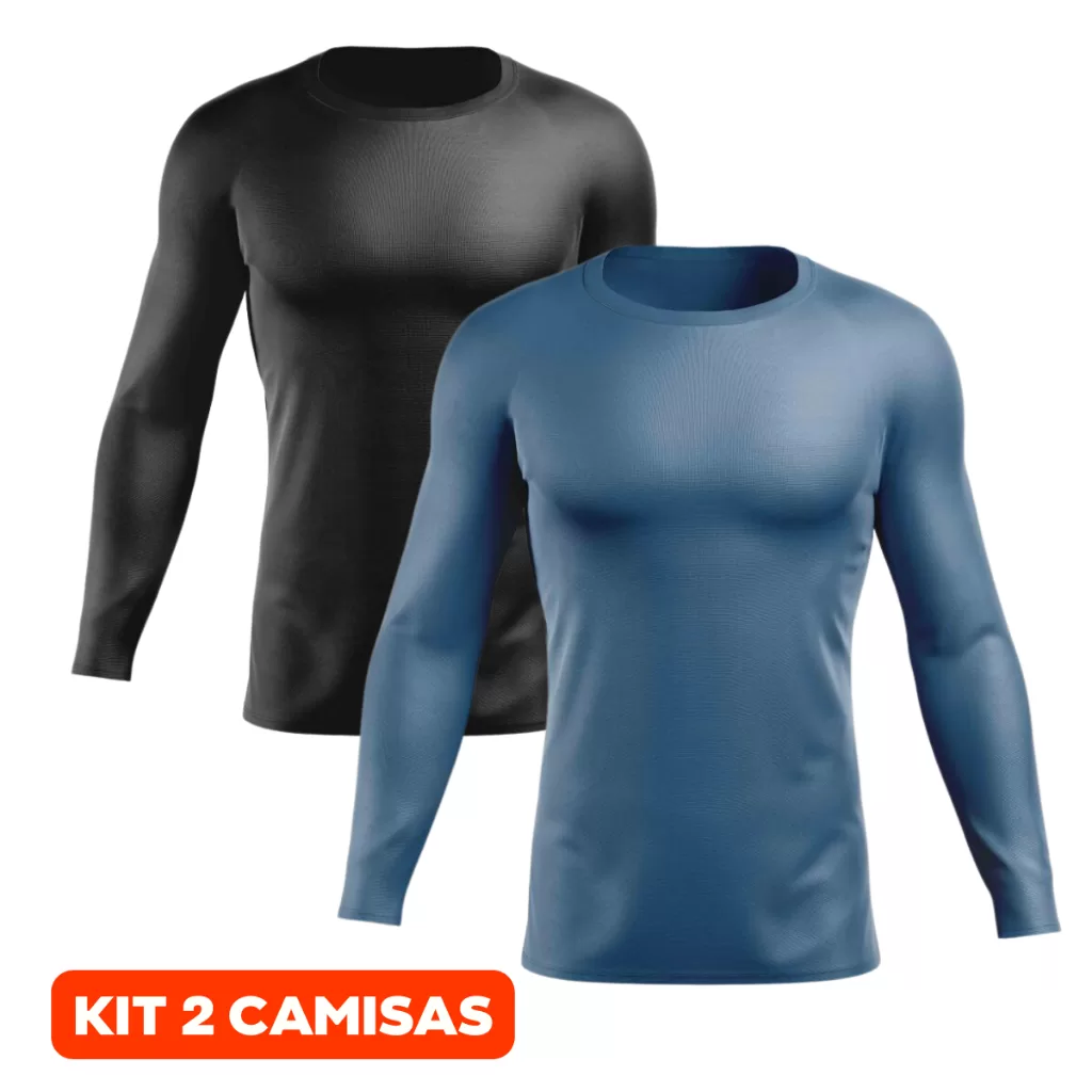 Kit 2 Camisas Masculinas Segunda Pele Proteção UV 50+ Manga Longa Camiseta Roupa Academia Fitness Pr