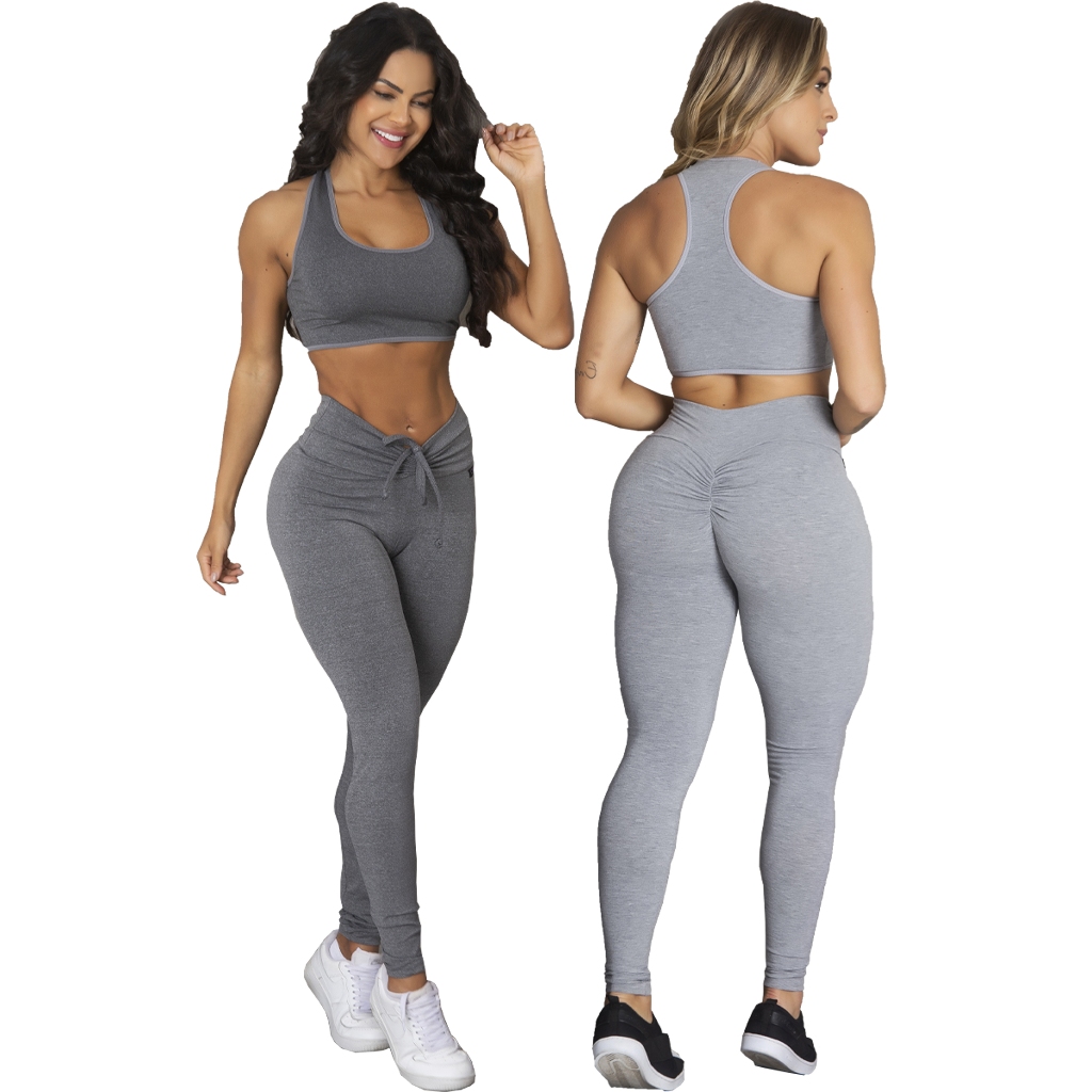 Kit 2 Conjuntos Academia Top + Legging Empina Bumbum