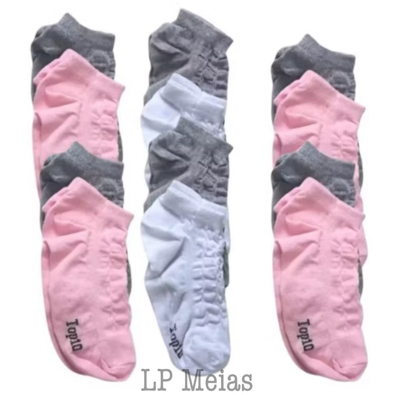Kit 24 Pares Meia Feminina e Unissex Soquete 32 ao 38 100% Algodão