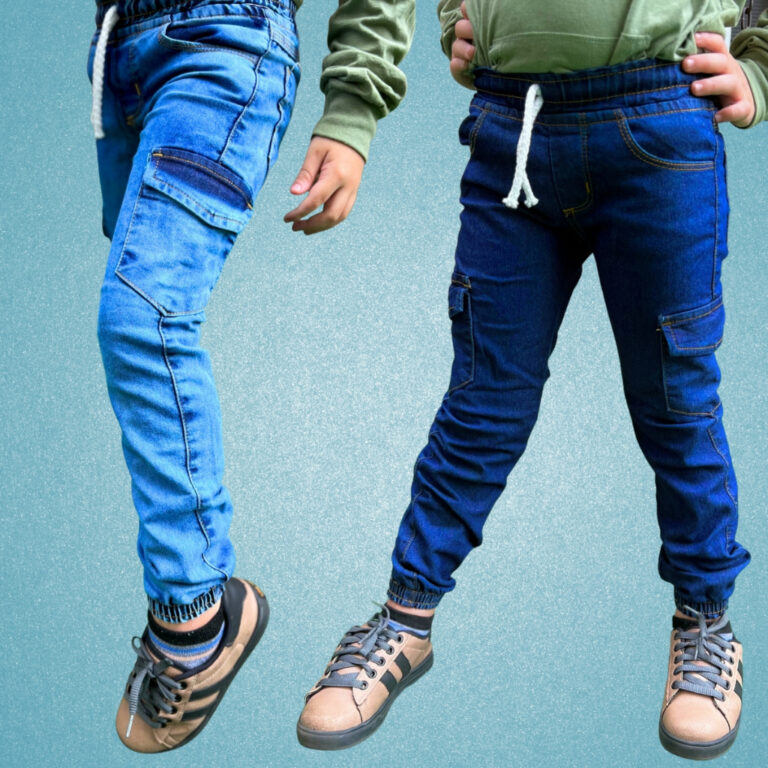 Kit 2 Calças jeans Cargo Jogger infantil menino j