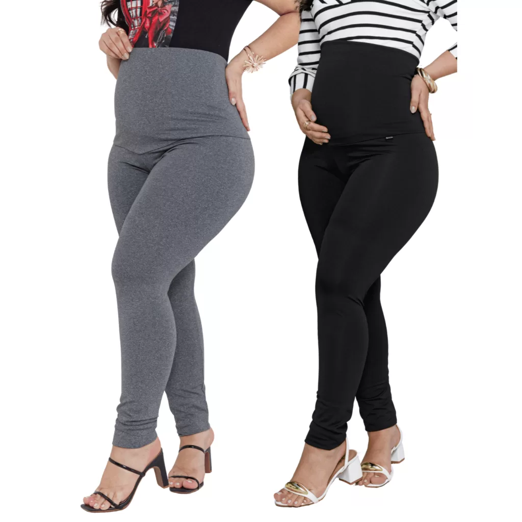 Kit 1 Legging gestante preto + 1 cinza calça grávida maternidade  suplex alto conforto sustentação b