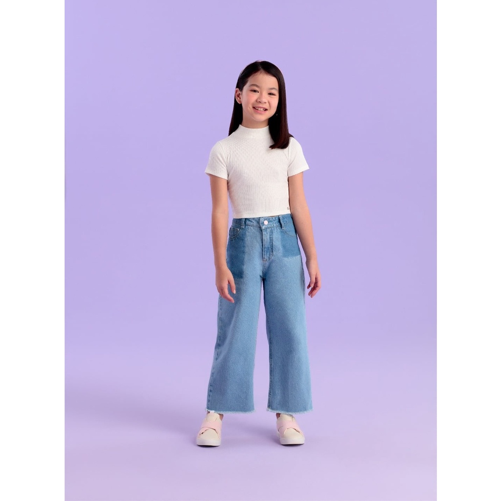 Calça Jeans Wid Leg Infantil Petit Cherie Inverno Love Blue
