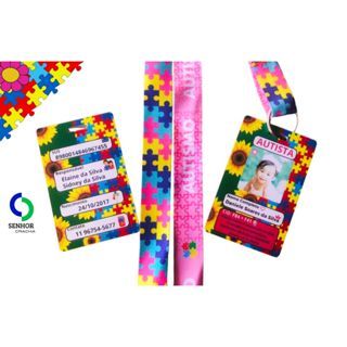 Crachá autismo rosa, TDAH, SUS + cordão personal