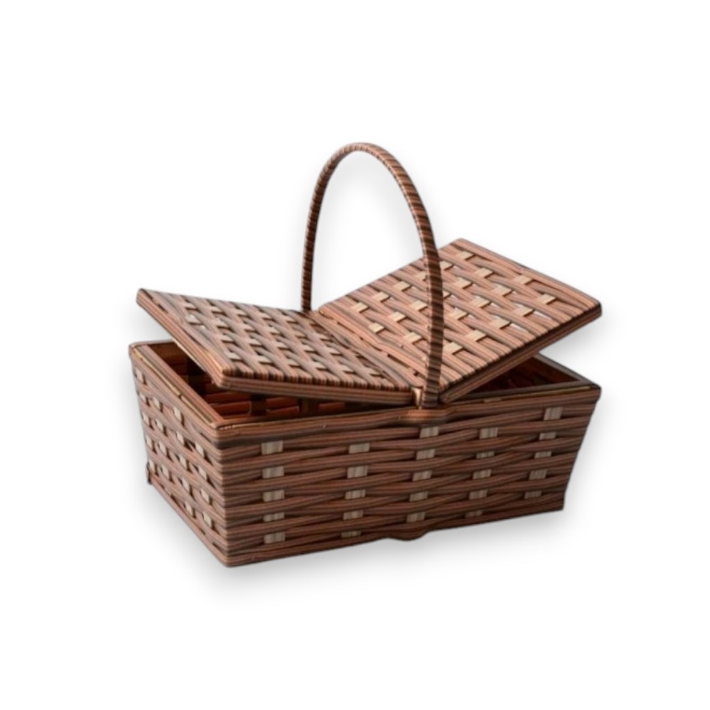 Cesta de Piquenique Fibra Sintética Grande 49x31x19 Café da Manhã Luxo Resistente (Vime Sintético)