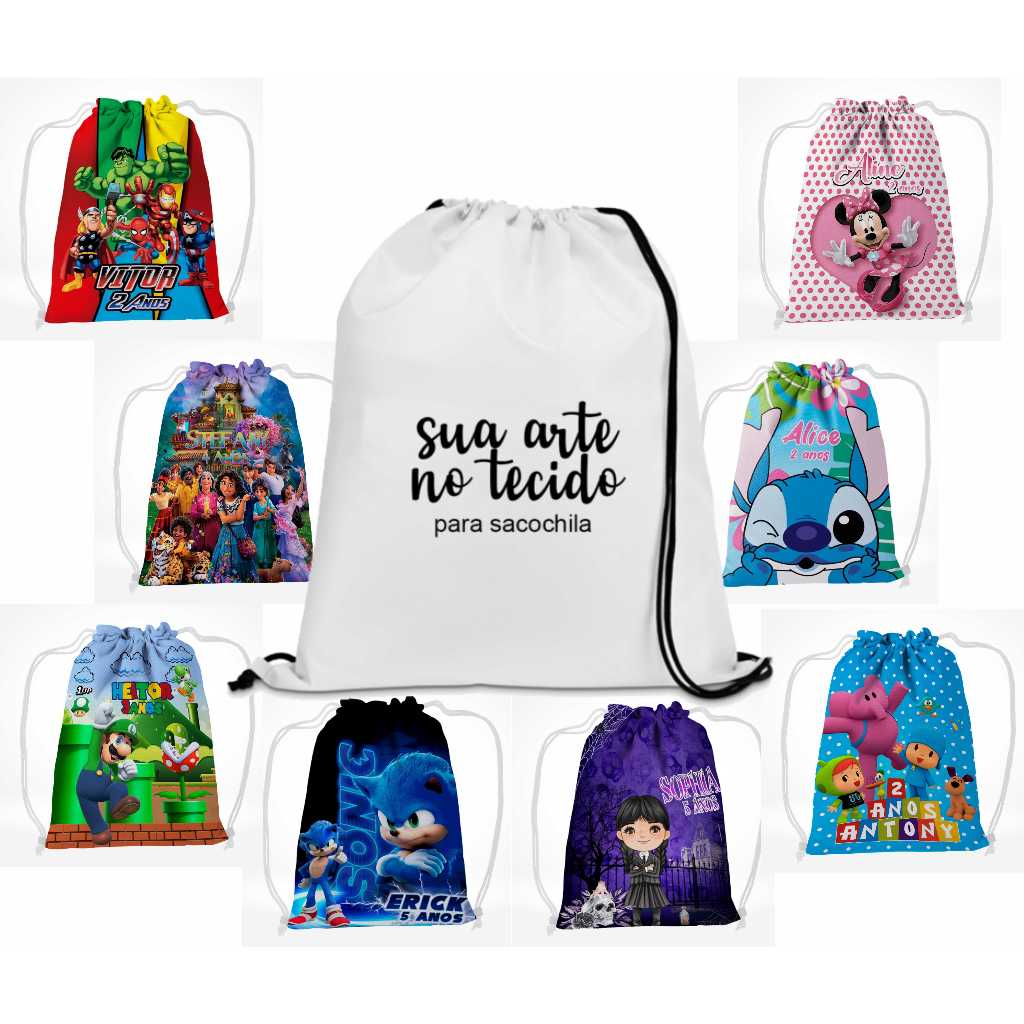 Sacochila Personalizado kit com 20 ou 30 , P-21x29cm  M-25x40cm G-35×45 cm  para festas ou evento qu