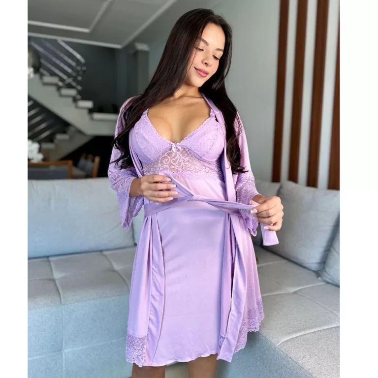 Kit Maternidade Completo: Camisola e Robe de Amame