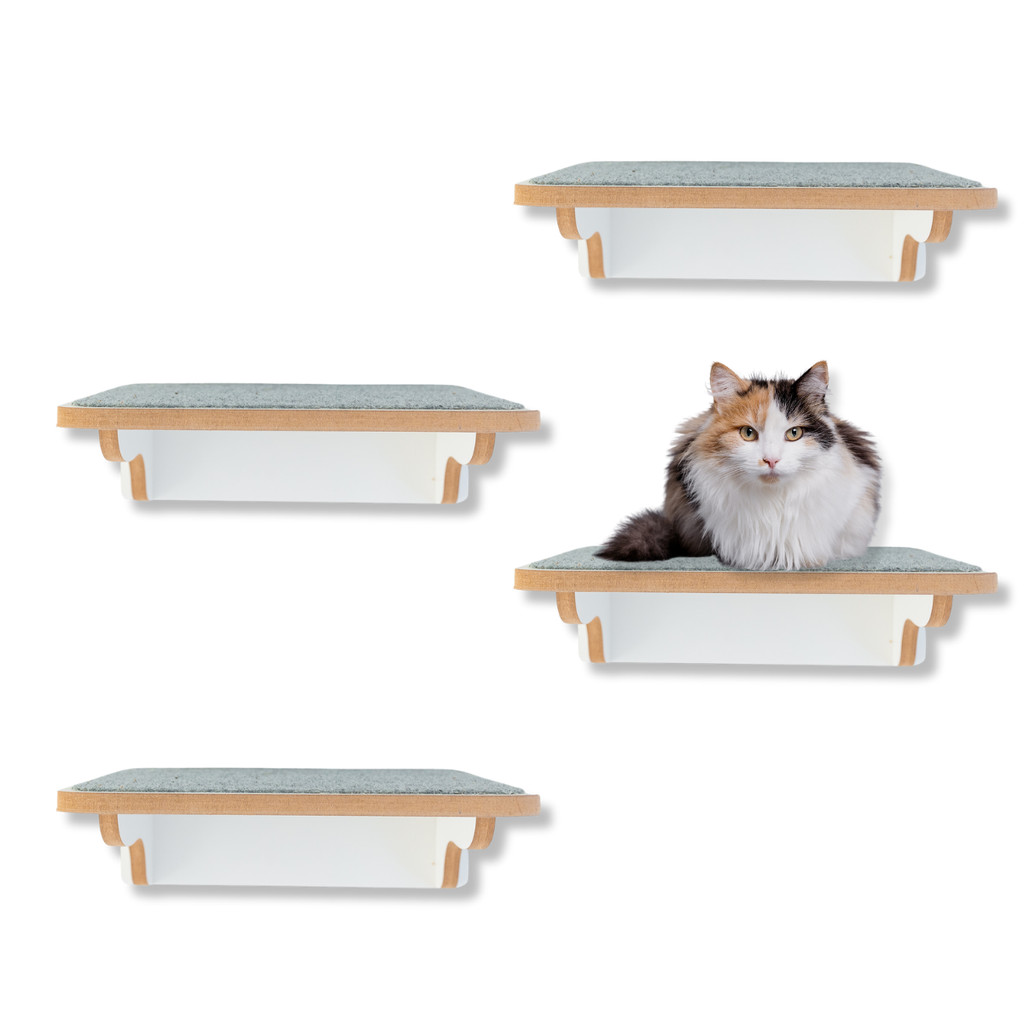 Prateleiras Para Gatos em MDF 15mm Laminado REFORÇADO 4 Degraus G Com Carpete vem Montado