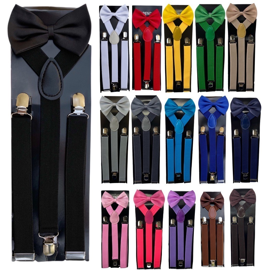 Kit 1 Suspensório + 1 Gravata Borboleta Para Adulto Unissex Casamento Eventos