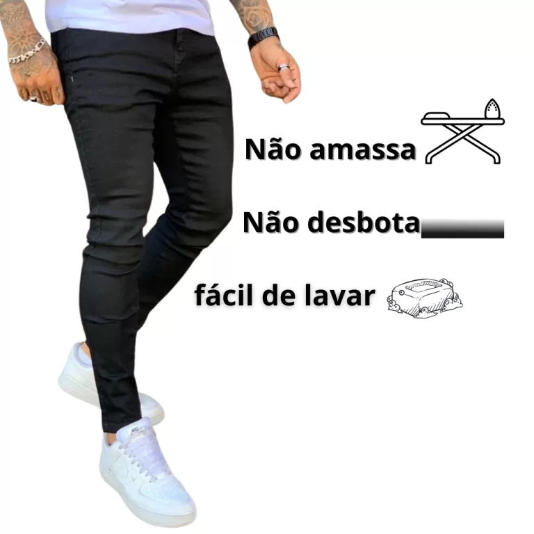 Calça jeans preta masculina skinny linha premium 