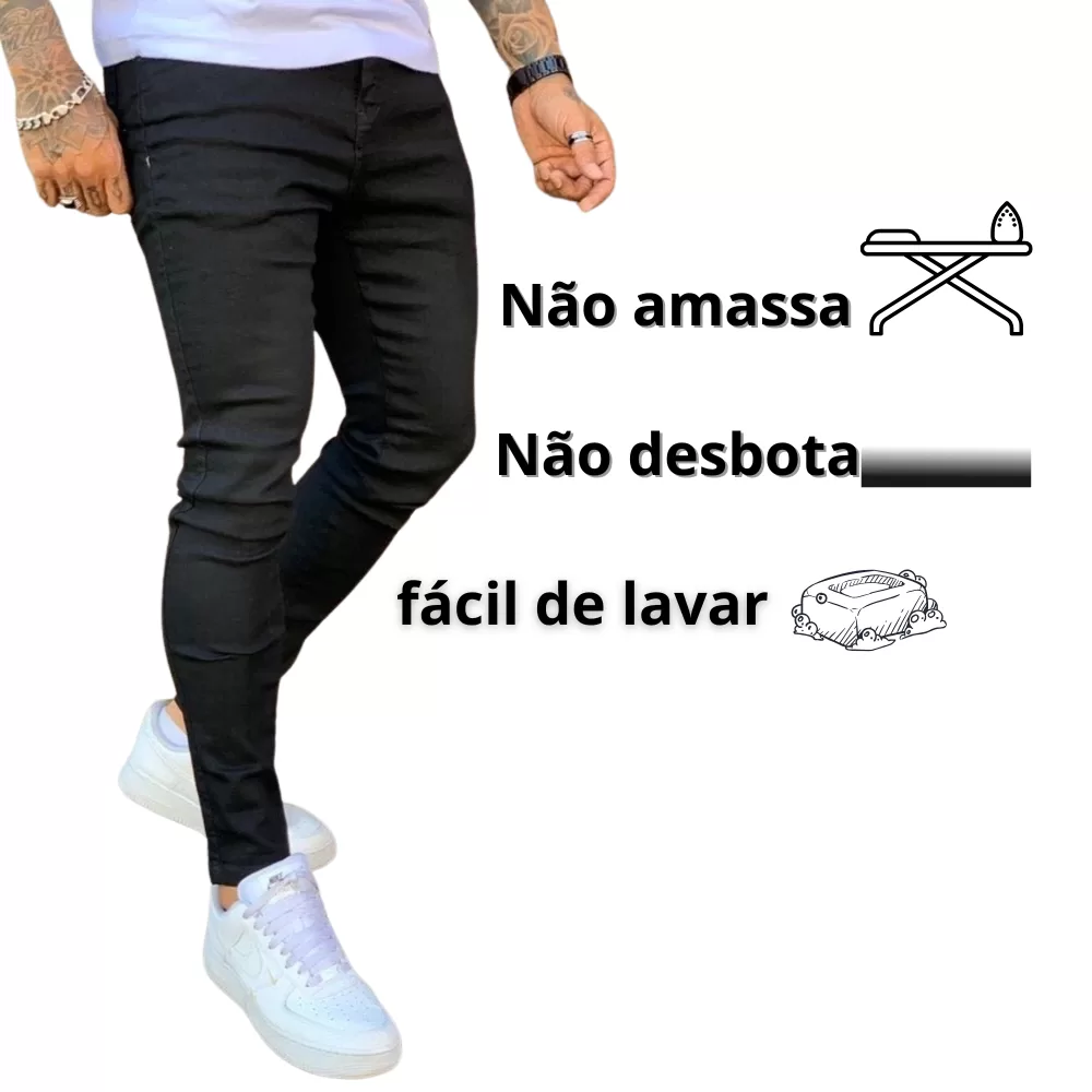 Calça jeans preta masculina skinny linha premium envio promoção NF
