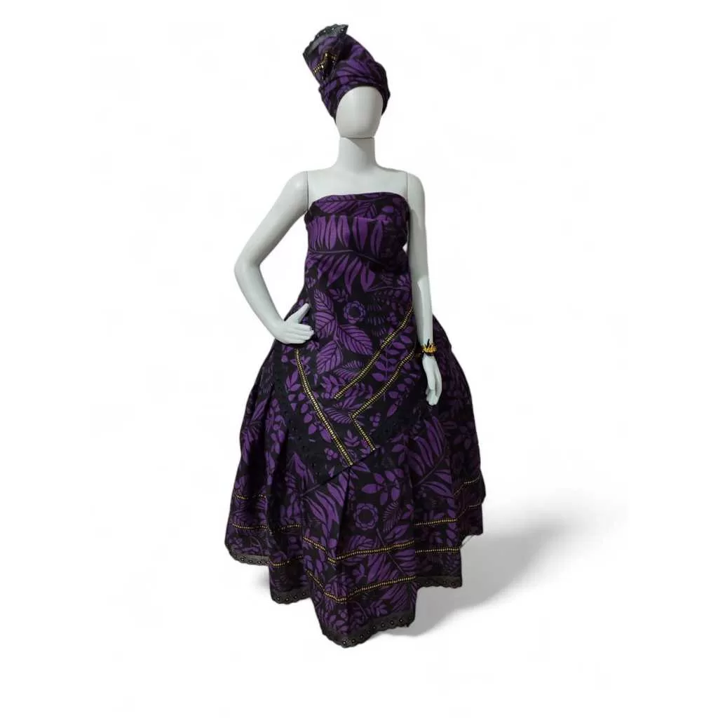 Roupa Feminina Estampada Luxo Roxo/Preto Umbanda Candomblé 3 Peças