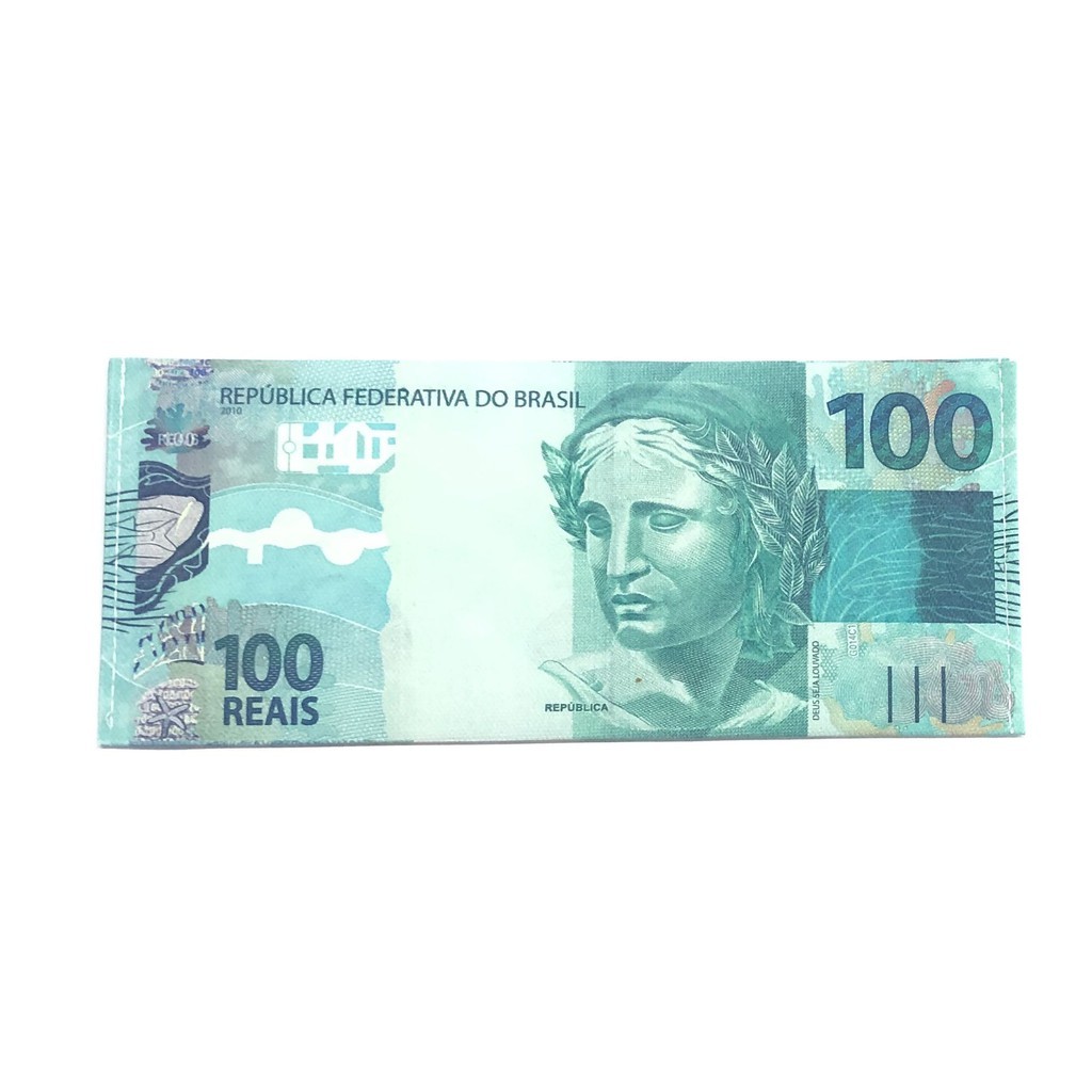 Carteira Masculina Estampada Notas Estrangeiras  Dólar, Euro e Real Compacta e Elegante