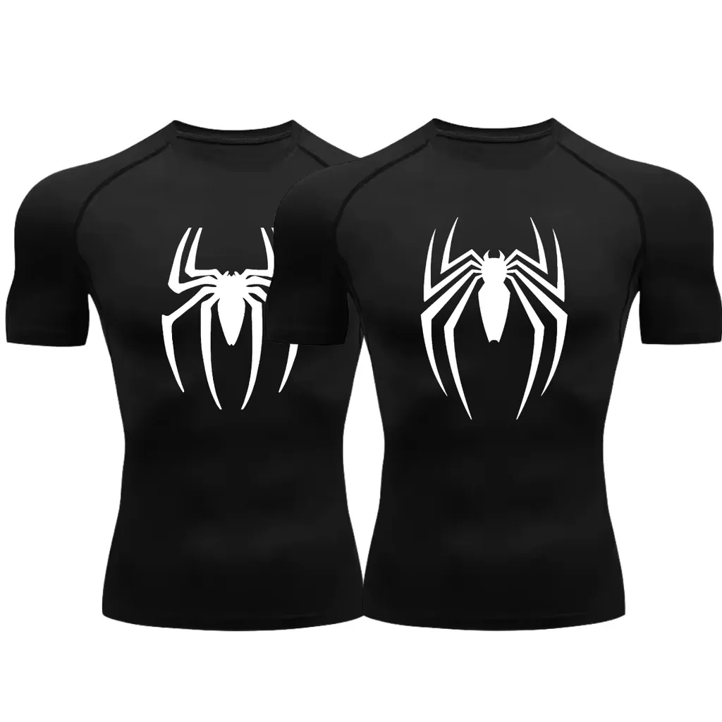 Kit 2 Camisetas Compressão Proteção Uv Estampada Tecido Gelado Segunda Pele Manga Curta Aranhas Spid