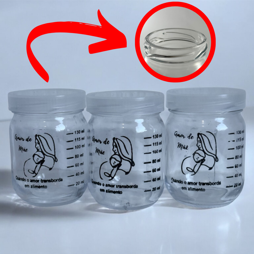 Pote de Vidro para Leite Materno 200ml | Kit 20 Potes com Graduação Régua para Armazenar