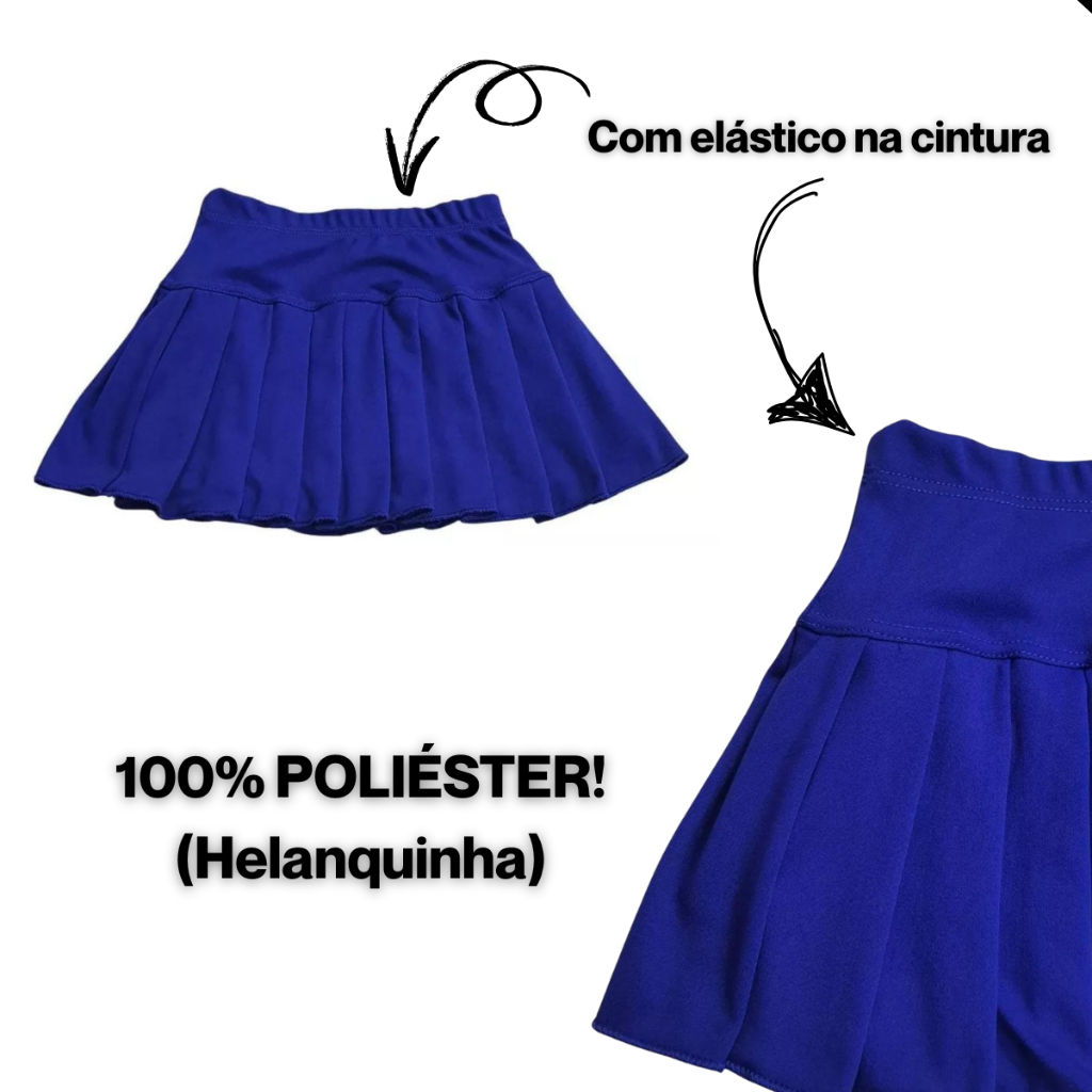 Short Saia Infantil Juvenil Tendência Uniforme Escolar Meninas Azul Royal Liso