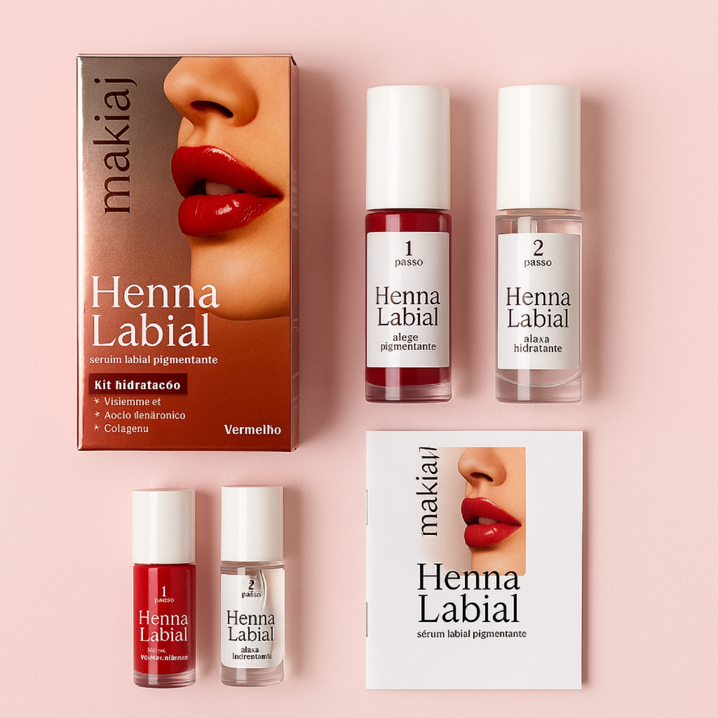 Kit 1–5 Henna Labial Makiaj Rosa e Vermelha 3ML LONGA DURAÇÃO COM INTENSIDADE: