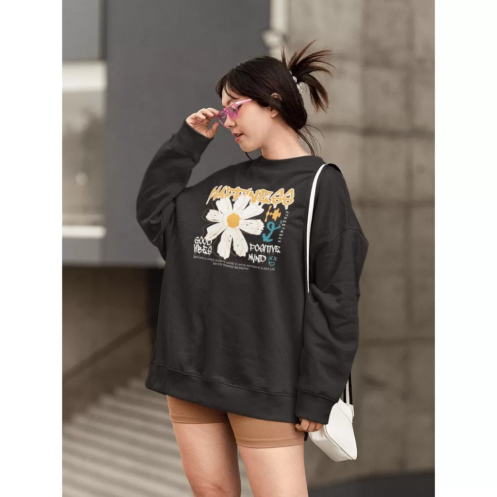 Moletom Blusa de Frio Básico Estiloso Feminino Estampado Gola Redonda Confortável 100% Algodão – Hap