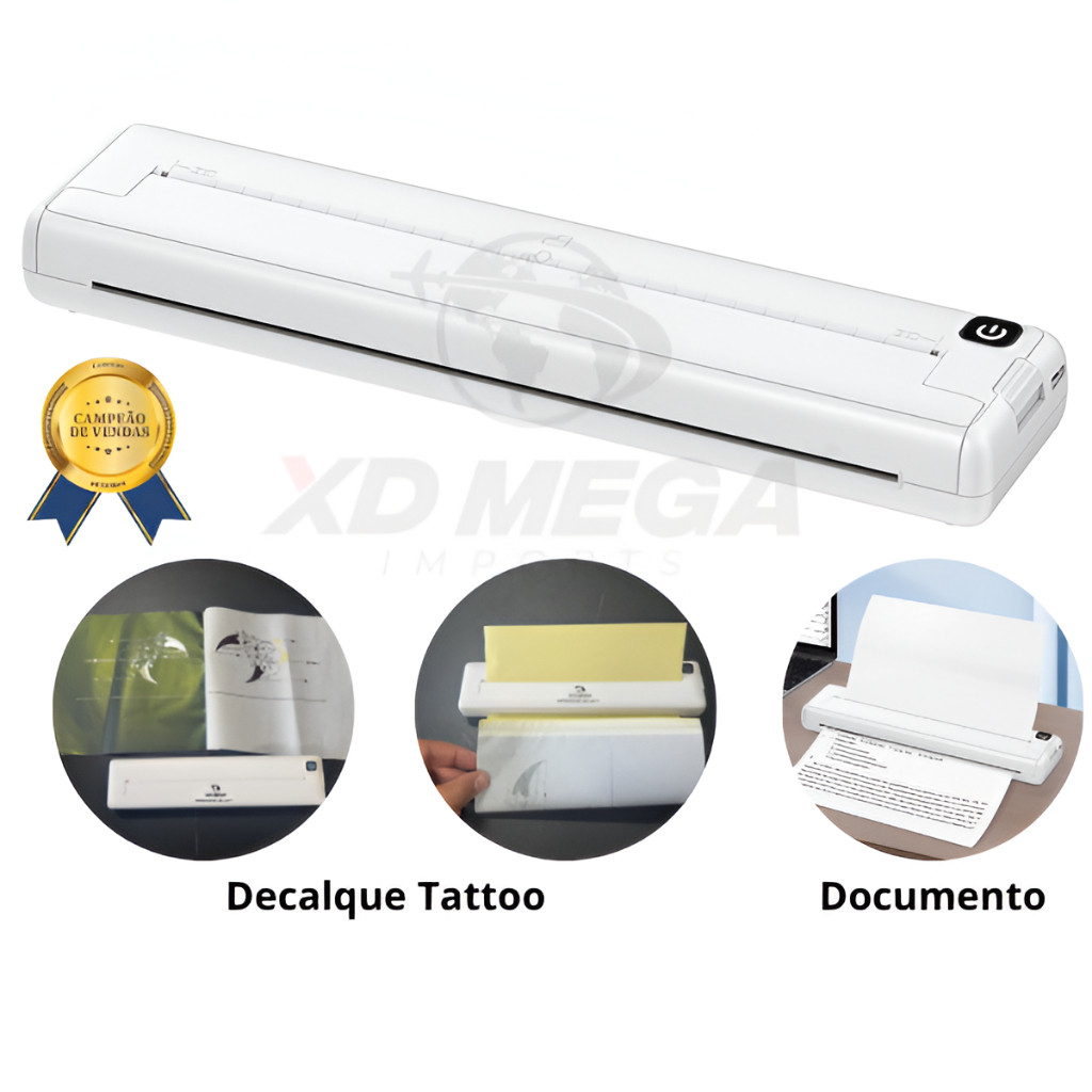 Mini Impressora A4 térmica Sem tinta para documentos e decalque para tatuagem tatoo