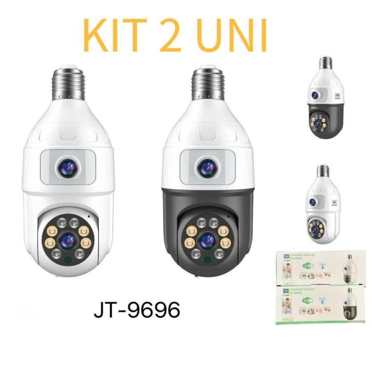 KIT 2 Câmera Lâmpada Wifi Dupla Lente Monitorar 