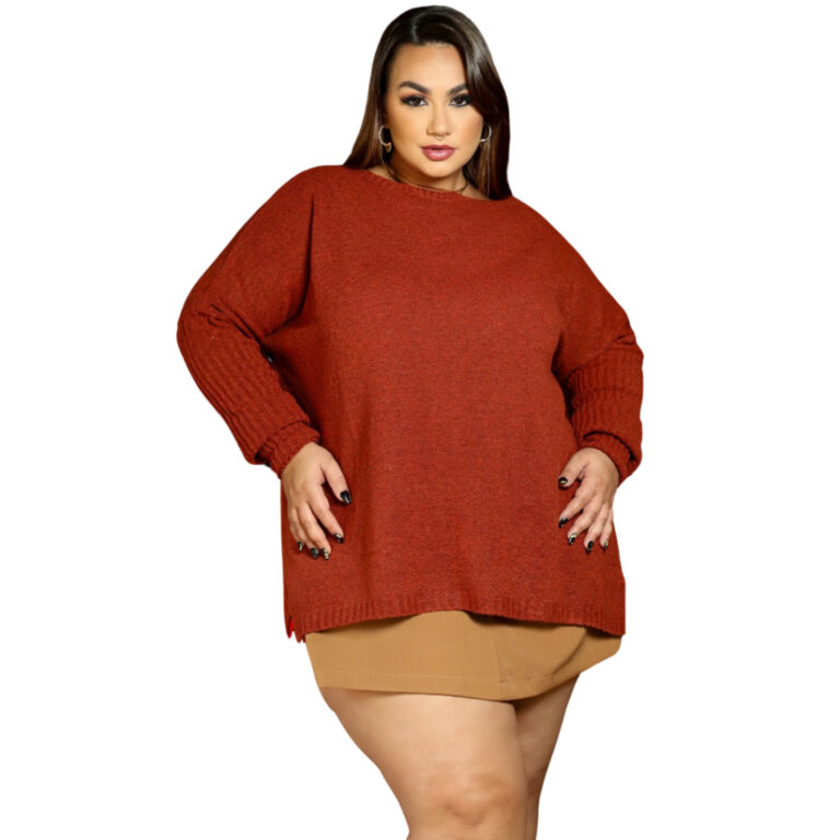 Blusa Feminina de Tricô Modelo Oversid Atual Ingr