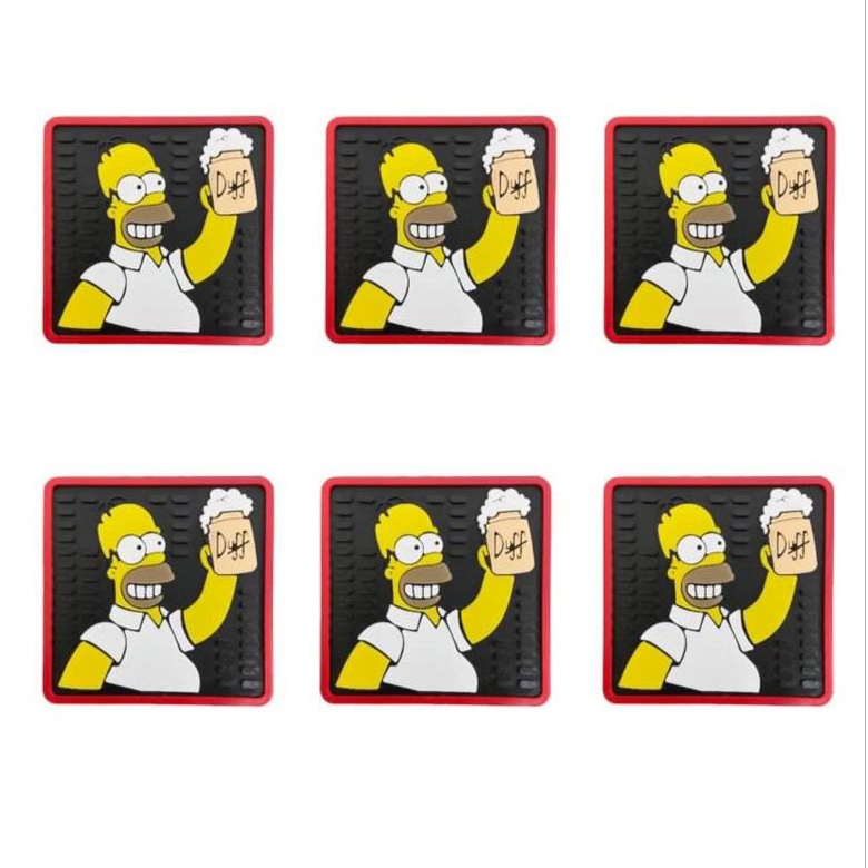 6 Porta Copo Homer Simpson Bolachinha Barmat  Borracha Escorredor de Bar
