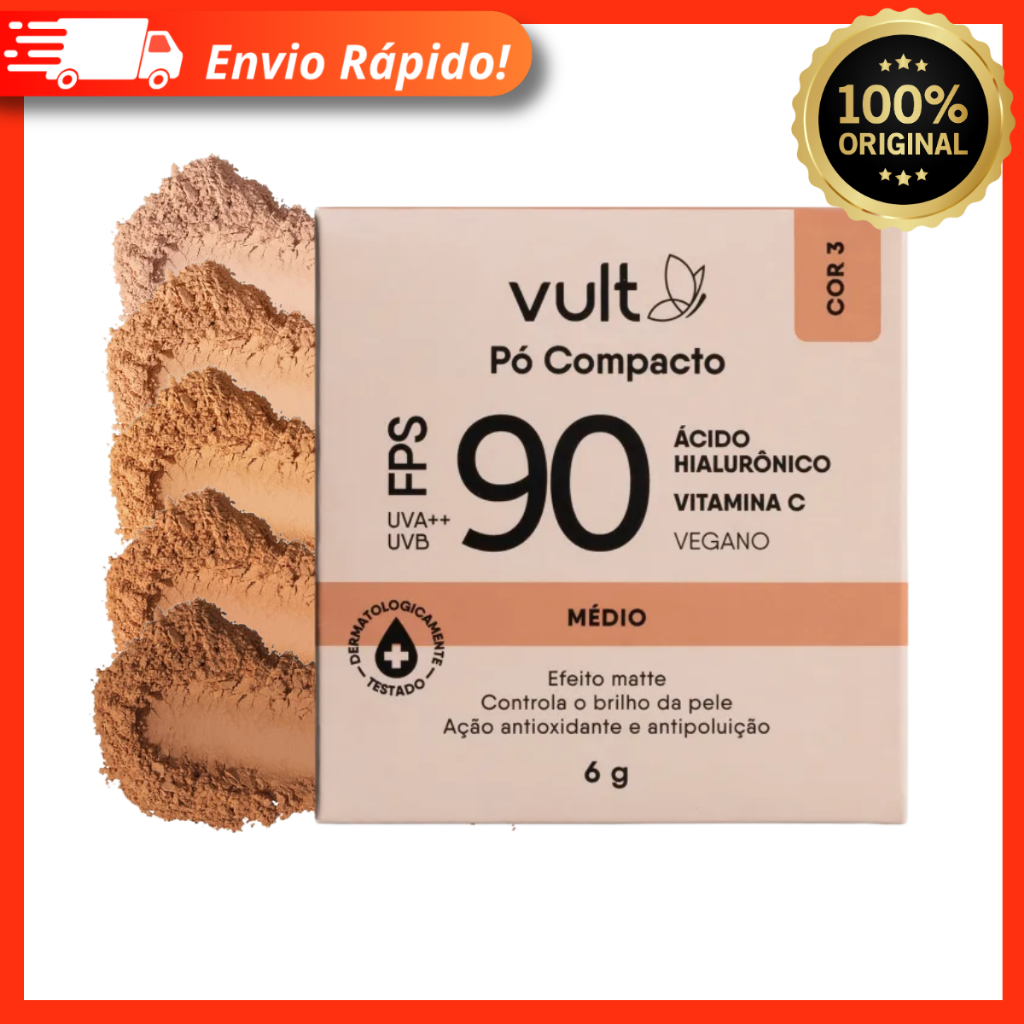 Pó Compacto Facial FPS 90  Médio Escuro – Vult