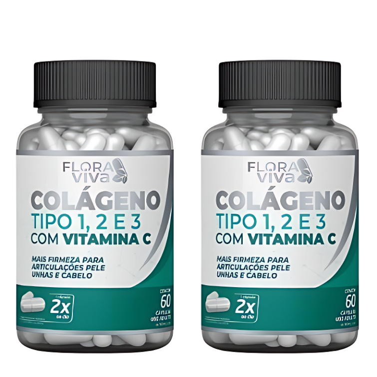 2 Colágeno Tipo 1, 2 e 3 com Vitamina C 60cps 